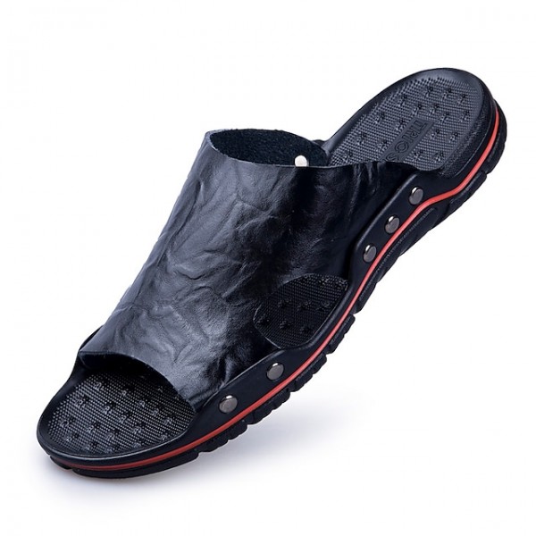 Men's Slippers & Flip-Flops Casual Beach Daily Beach PU Black Brown Spring Summer