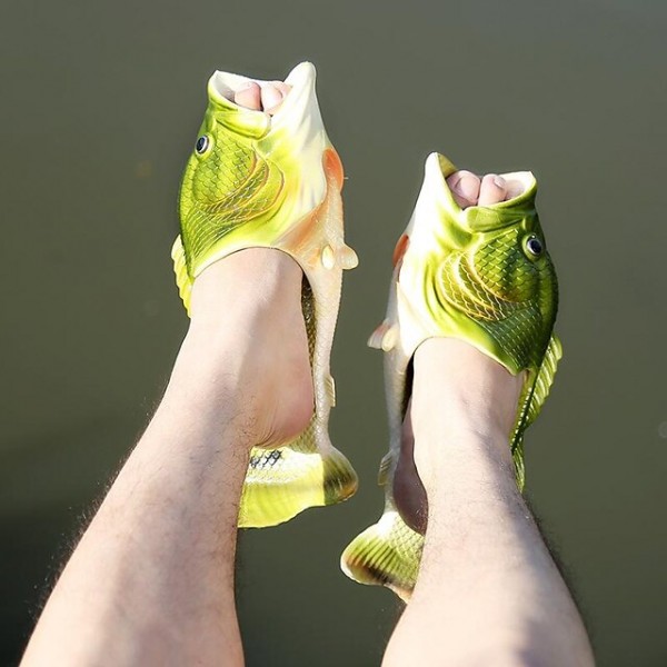 Men Sandals Fish Slippers Funny Creative Fish-Shaped One-Word Slippers Couple Summer Outdoor Beach Shoes Tide Star