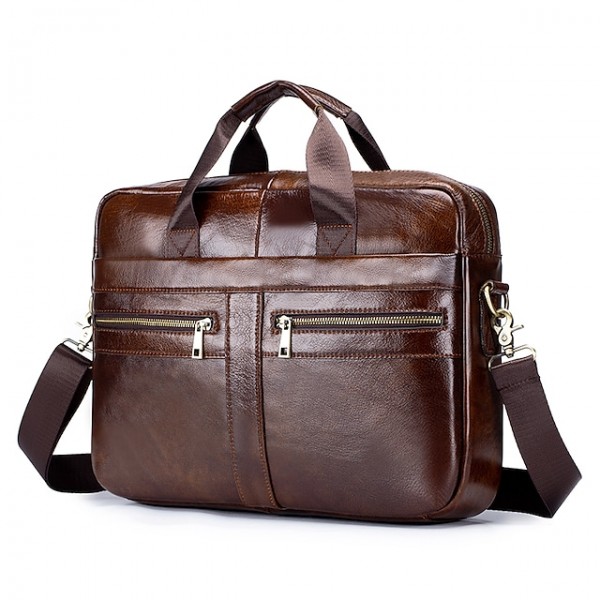 Men's Unisex Sling Bags Briefcase Crossbody Bag Nappa Leather Cowhide Zipper Vintage Daily Office & Career Brown