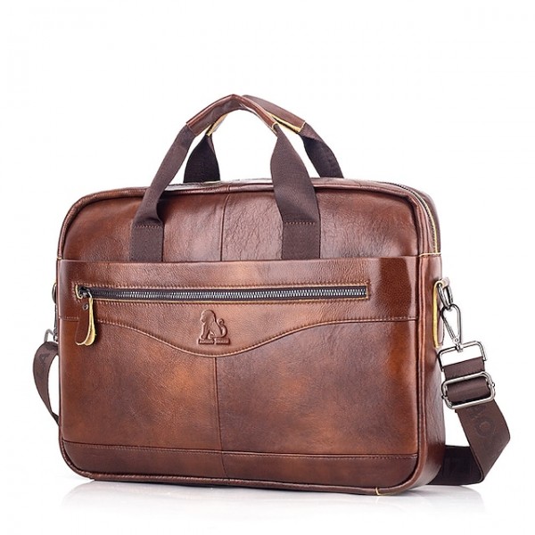 Men's Handbags Laptop Bag Briefcase Top Handle Bag Cowhide Zipper Daily Office & Career Black Brown Coffee