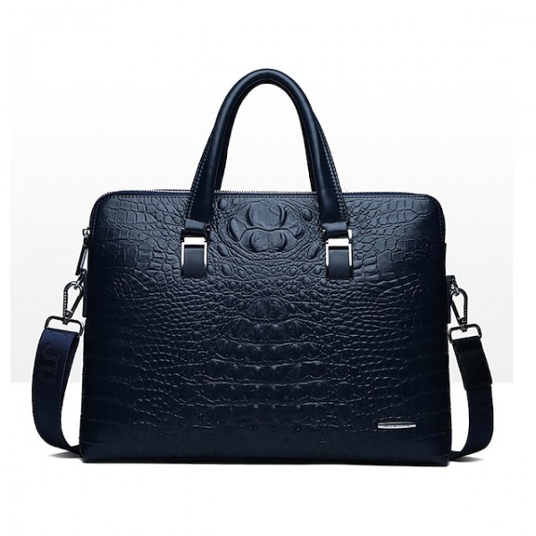 Men's Handbags Shoulder Messenger Bag Laptop Bag Briefcase PU Leather Belt Zipper Crocodile Date Outdoor Blue Black / Top Handle Bag