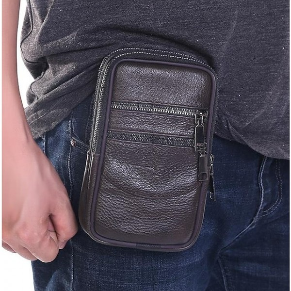 Men's Leather Bag Bum Bag Fanny Pack Mobile Phone Bag Cowhide Solid Color Outdoor Daily Holiday