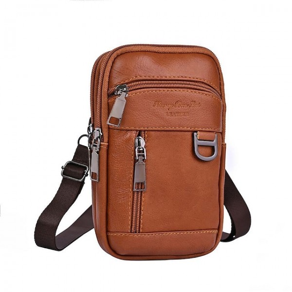 Men's Leather Bag Bum Bag Fanny Pack Coin Purse Mobile Phone Bag Cowhide Solid Color Outdoor Daily Going out