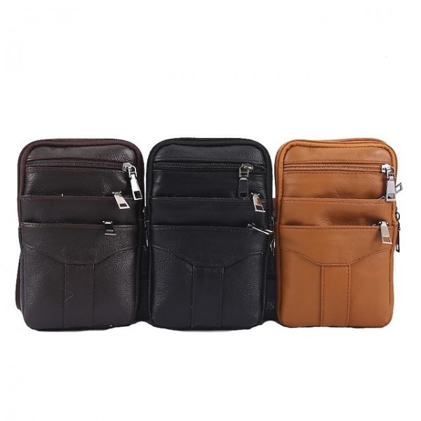 Men's Leather Bag Bum Bag Fanny Pack Coin Purse Mobile Phone Bag Cowhide Solid Color Daily Holiday Going out