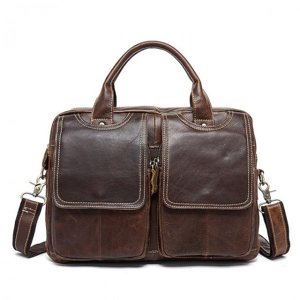 Men's Leather Bag Work Bag Messenger Bag Briefcase Nappa Leather Cowhide Zipper Solid Color Daily Office & Career