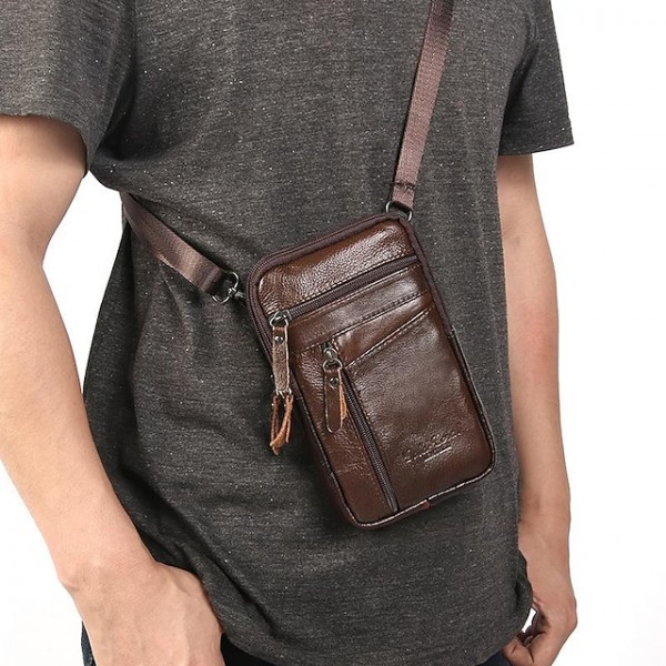 new men's large-capacity lanyard small pocket multi-function mobile phone bag wear belt mini leather tide factory wholesale