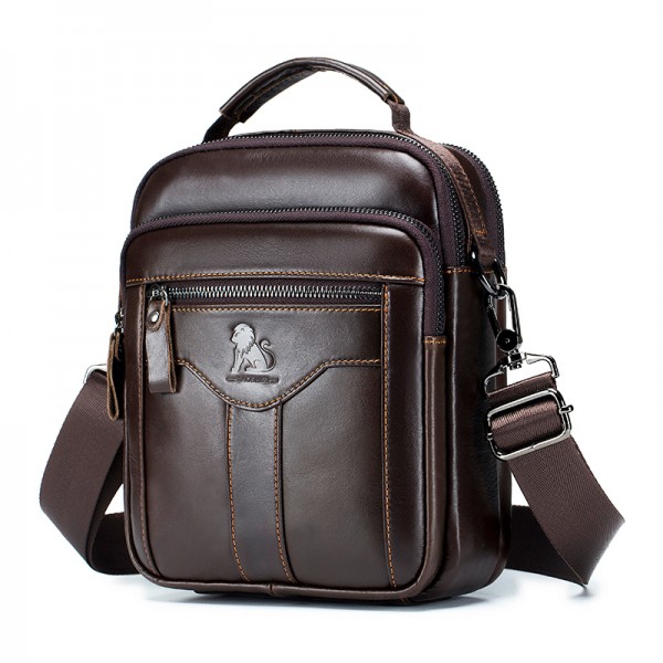 Men's Sling Bags Crossbody Bag Nappa Leather Zipper Solid Color Daily Office & Career Coffee