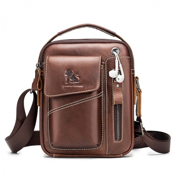 Men's Messenger Bag Shoulder Strap Shoulder Messenger Bag Crossbody Bag Cowhide Zipper Daily Office & Career Dark Brown Black Brown Coffee