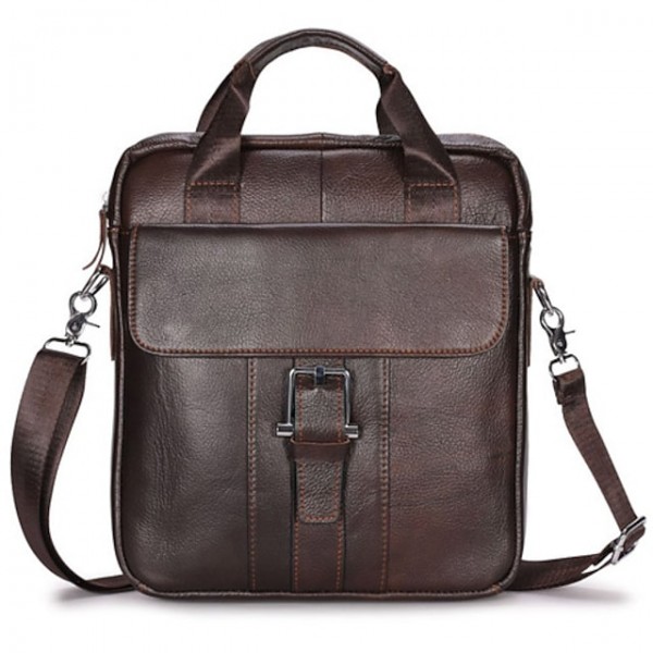 Men's Retro Handbags Crossbody Bag Top Handle Bag Nappa Leather Cowhide Zipper Solid Color Daily Office & Career Coffee