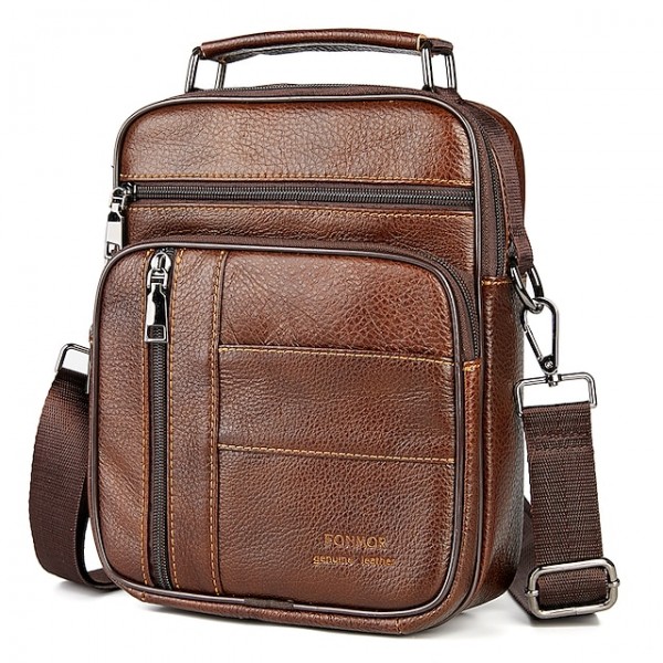 Men's Messenger Bag Crossbody Bag Cowhide Zipper Fashion Daily Outdoor Black Brown