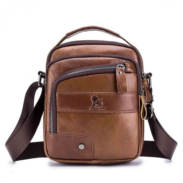 Men's Messenger Bag Crossbody Bag Cowhide Zipper Daily Outdoor Black Brown