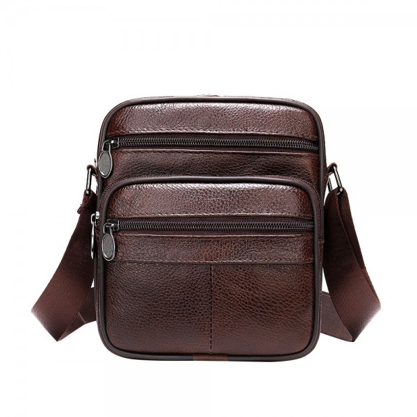 Men's Handbags Messenger Bag Shoulder Messenger Bag Crossbody Bag Cowhide Zipper Going out Office & Career Black Dark Coffee Brown