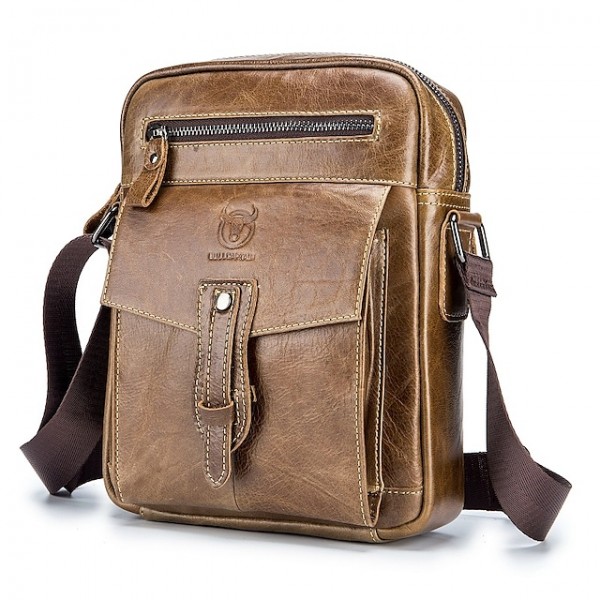 Men's Messenger Bag Shoulder Messenger Bag Crossbody Bag Cowhide Zipper Solid Color Daily Outdoor Black Brown Yellow