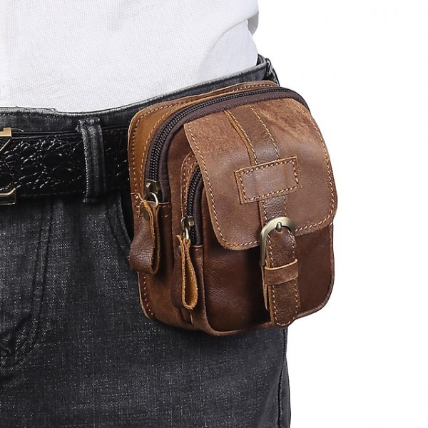 retro fashion leather men's pockets outdoor leisure multi-functional men's bags wear belt mobile phone pockets men's bags