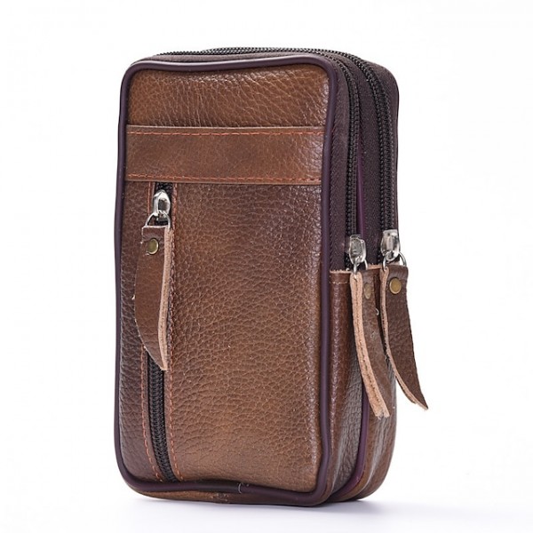 Men's Messenger Bag Fanny Pack Mobile Phone Bag Messenger Bag Cowhide Zipper Plain Daily Outdoor Brown