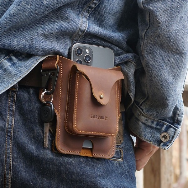 Men's Waist Bag / Waist pack Key Ring Genuine Leather Casual / Daily Coffee color Brown