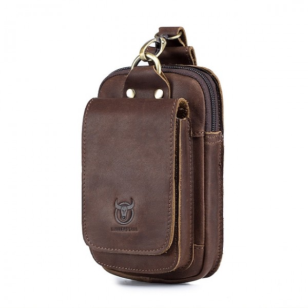 men's leather mobile phone bag cowhide belt bag 4.5/5 inch multifunctional belt bag with cover head magnetic buckle bag