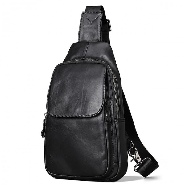 Men's Retro Sling Bags Sling Shoulder Bag Crossbody Bag Nappa Leather Cowhide Zipper Daily Black