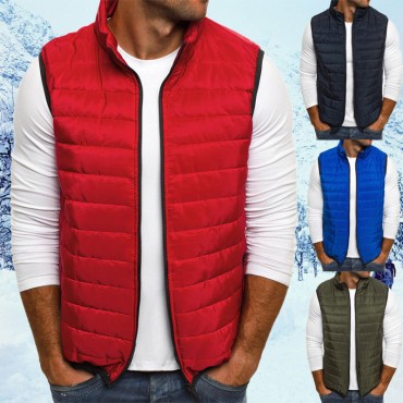 Men's lightweight Padded Coat Autumn Winter Light Down Fashion Short Thermal Vest Sleeveless Stand Collar Down Jacket