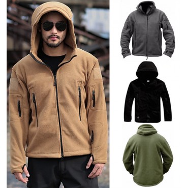 Men's  Outdoor warm liner fleece jacket cold-proof warm jacket wind hooded solid color hooded jacket